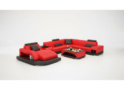 Sofá de esquina en forma de U Sillón Mesa de centro Sofá moderno Sofá de cuero Sofá de esquina Relleno Conjunto de 2 piezas