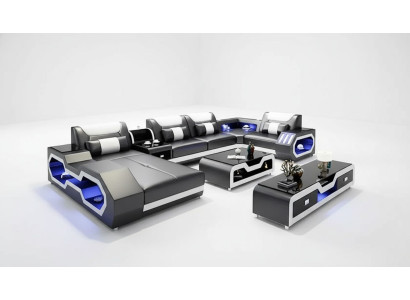 Sofá en forma de U Mesa de centro Aparador Sofá de cuero Conjunto de sofás de diseñador