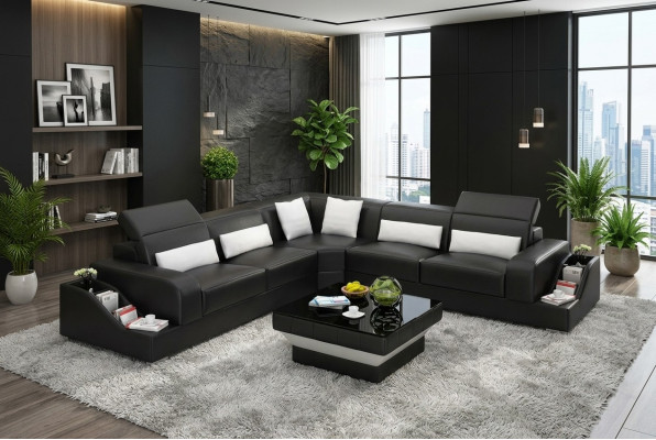 Sofá de cuero Sofás Diseño Sala de estar Muebles tapizados baratos Conjunto de sofás Sofa Nuevo