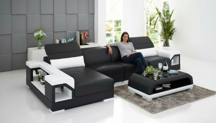Sofá esquinero tapizado Sofá en forma de L moderno Mesa de centro Sofá de salón Conjunto de muebles 2 piezas Nuevo