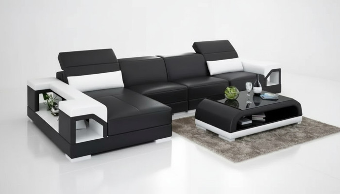Sofá esquinero tapizado Sofá en forma de L moderno Mesa de centro Sofá de salón Conjunto de muebles 2 piezas Nuevo