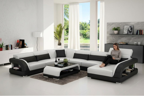 Diseño sofá esquinero sala de estar Muebles Sofá de esquina moderno con tapizado de cuero