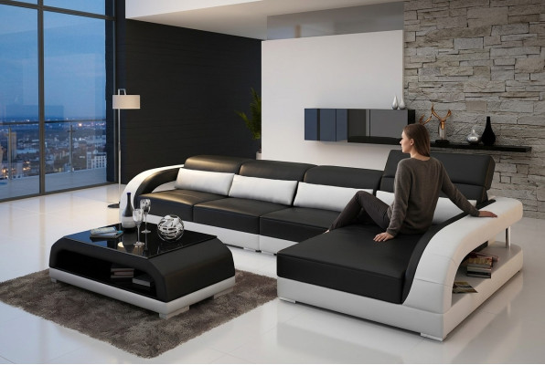 Tapicería de cuero Diseño Sofá esquinero Sofá en L salón familiar
