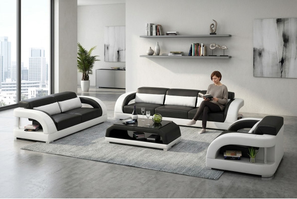 Sofá de cuero conjunto de sofás 3+2+1 asientos + mesa de café Sofá de cuero Sofá moderno