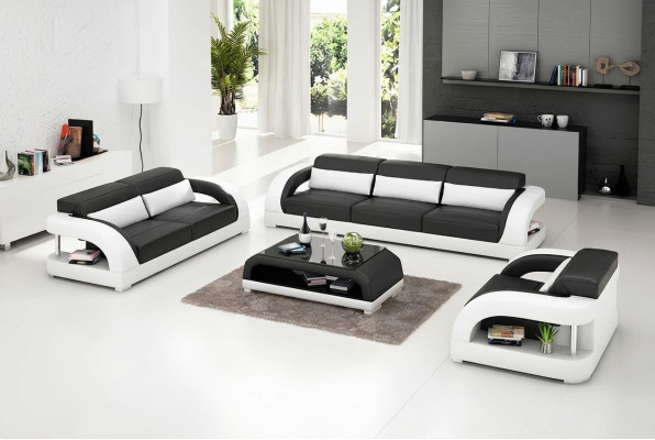 Sofá de cuero conjunto de sofás 3+2+1 asientos + mesa de café Sofá de cuero Sofá moderno