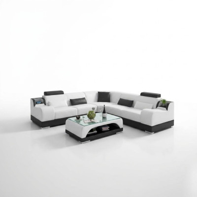 Sofá de esquina diseño moderno, muebles de sala de estar, sofá de esquina acolchado de cuero.