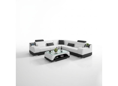Sofá de esquina diseño moderno, muebles de sala de estar, sofá de esquina acolchado de cuero.