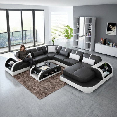 Sala de estar sofá de cuero xxl paisaje de sofá moderno diseño tapizado