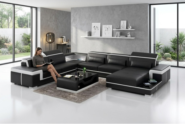 Sofá de esquina Diseño Mobiliario de salón moderno Sofá esquinero con tapizado de cuero