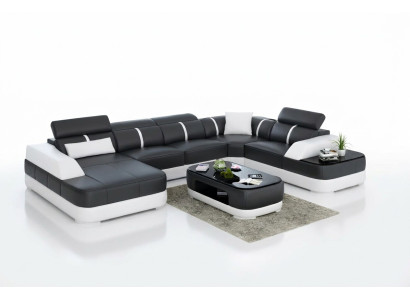 Sofá de esquina de diseño, moderno sofá esquinero de cuero para la sala de estar.