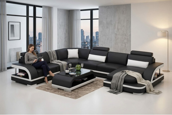 Sofá de esquina diseño decoración de sala de estar muebles modernos chaise longue acolchado de cuero sofá