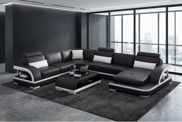 Sofá de esquina diseño decoración de sala de estar muebles modernos chaise longue acolchado de cuero sofá