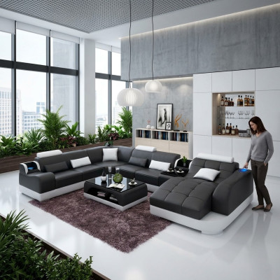 Diseño de sala de estar Sofá esquinero Muebles Sofá esquinero moderno con tapizado de cuero