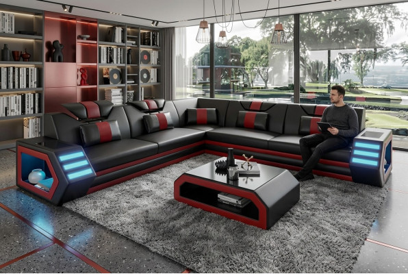 Diseño de tapicería de cuero Sofá de esquina Sofá en forma de L Sofá de esquina Sofá Salón