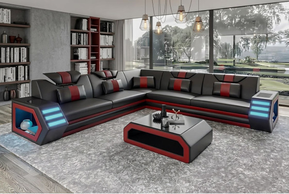 Diseño de tapicería de cuero Sofá de esquina Sofá en forma de L Sofá de esquina Sofá Salón