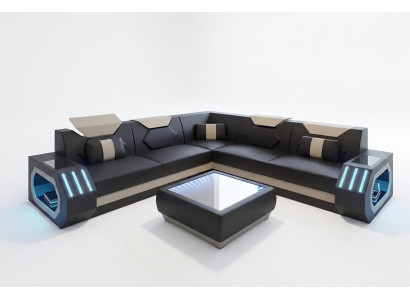 Sofá esquinero de cuero acolchado Diseño Sala de estar Sofá esquinero Sofá en forma de L Muebles de salón