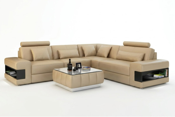 Sofá en forma de esquina Diseño de salón Sofá de cuero con acolchado de cuero