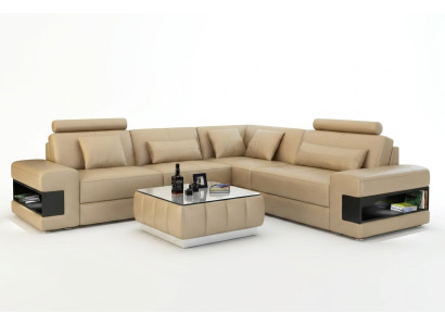 Sofá en forma de esquina Diseño de salón Sofá de cuero con acolchado de cuero
