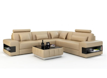 Diseño de sofá en esquina decorativo, muebles de sala de estar, sofá de esquina moderno con cojines de cuero.