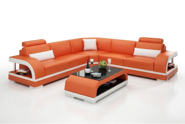 Sofá de cuero XXL de sala de estar, sofá de esquina moderno de diseñadora, tapizado.