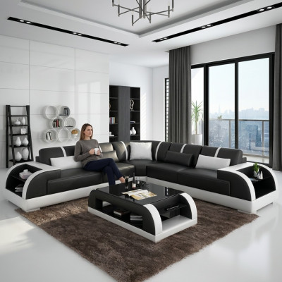 Sofá de diseño Muebles de esquina Sofá de esquina Sala de estar Tapizado de cuero Sofá