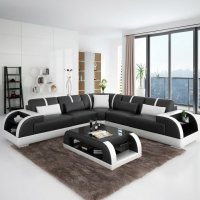 Sofá de diseño Muebles de esquina Sofá de esquina Sala de estar Tapizado de cuero Sofá