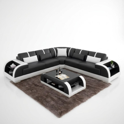 Sofá de diseño Muebles de esquina Sofá de esquina Sala de estar Tapizado de cuero Sofá