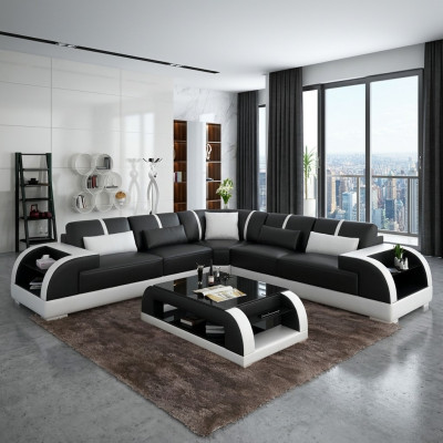 Diseño de sofá de esquina moderno para la sala de estar, mueble de esquina, sofá de cuero acolchado.