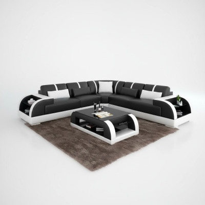 Diseño de sofá de esquina moderno para la sala de estar, mueble de esquina, sofá de cuero acolchado.