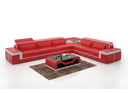 Diseño de sala de estar Sofá esquinero Muebles Sofá de esquina con cojines de cuero Sofá en forma de L + mesa