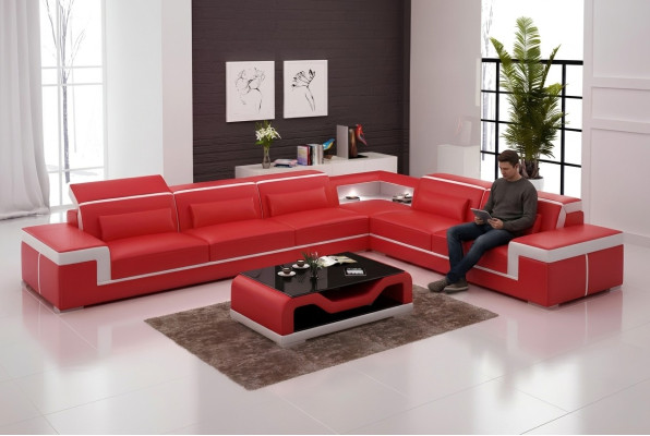 Sofá esquinero de diseño acolchado de cuero para la sala de estar, sofá esquinero en forma de L, sofá cama.