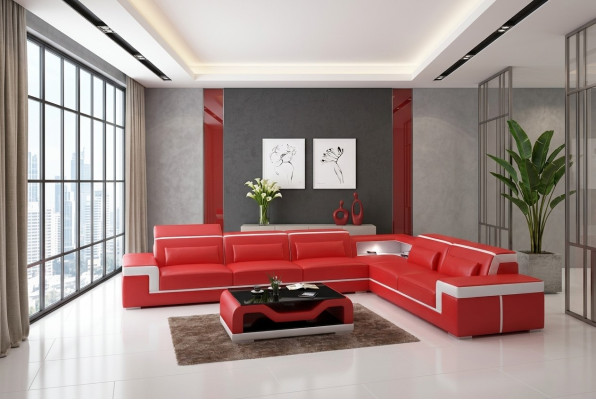 Sofá esquinero de diseño acolchado de cuero para la sala de estar, sofá esquinero en forma de L, sofá cama.