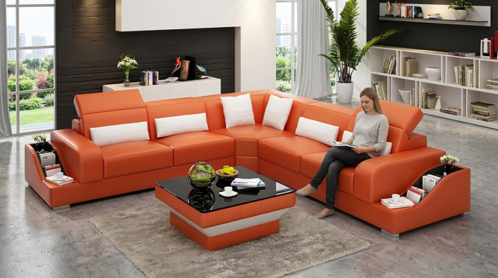 Muebles de diseño, sofá esquinero de cuero para la sala de estar.