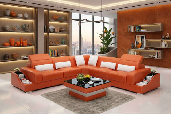 Muebles de diseño, sofá esquinero de cuero para la sala de estar.