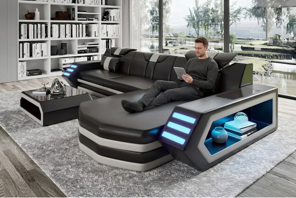 Diseño sofá esquinero muebles de sala de estar sofá de esquina de piel Sofá
