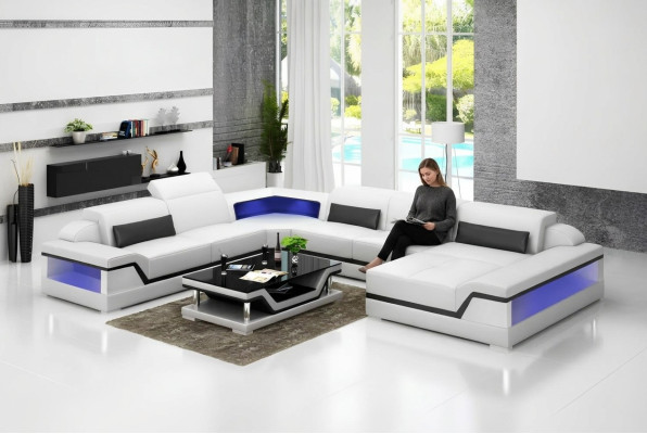 Sofá de cuero en forma de U moderno Sofá de esquina Sofá de cuero en moderno estilo de vida en forma de U L-sofá
