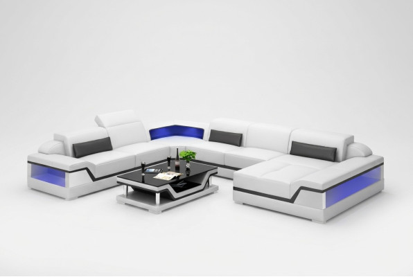 Sofá de cuero en forma de U moderno Sofá de esquina Sofá de cuero en moderno estilo de vida en forma de U L-sofá