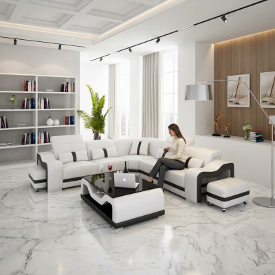 Sofá de cuero Sofá de diseño Sofá esquinero en forma de L Sofá esquinero moderno Acolchado