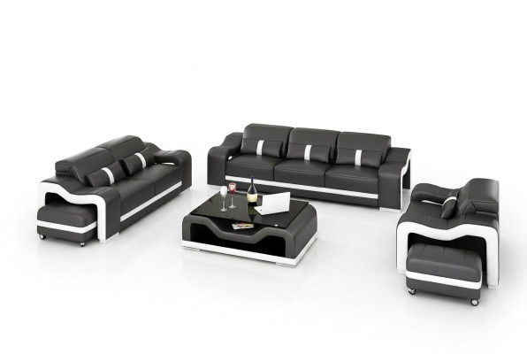 Sofá 3-2-1 de cuero, sofá moderno, conjunto de sala de estar, diseño de sofá.