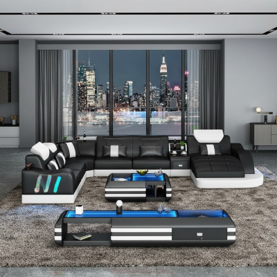 Diseño de sofá de esquina sectional iluminado con LED Sofá de esquina Sofá de esquina Sofá de cuero