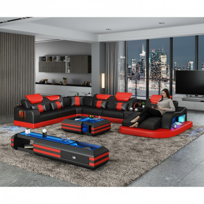 Sofá de esquina, sofá acolchado, mueble de esquina en forma de U, mesa de centro, sofá de cuero, conjunto de salón, nuevo.