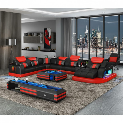Sofá de esquina, sofá acolchado, mueble de esquina en forma de U, mesa de centro, sofá de cuero, conjunto de salón, nuevo.