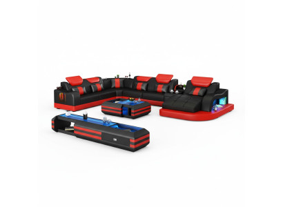 Sofá de esquina, sofá acolchado, mueble de esquina en forma de U, mesa de centro, sofá de cuero, conjunto de salón, nuevo.