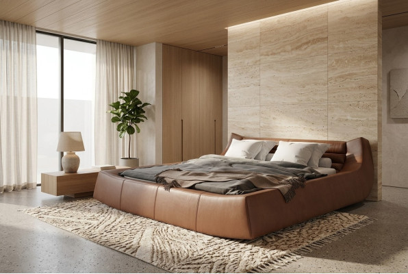 Cama doble de diseñador Cama doble de hotel moderna de cuero y tela