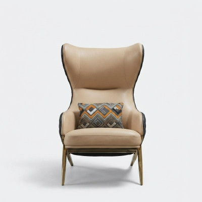 Silla Silla de diseñador Sillón tapizado Decoración moderna Relax Sillón de cuero de lujo.