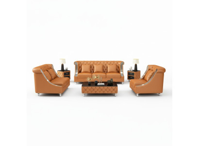 Diseño de conjunto de sala de estar de sofá 3+2 plazas en cuero estilo Chesterfield para la sala de estar.