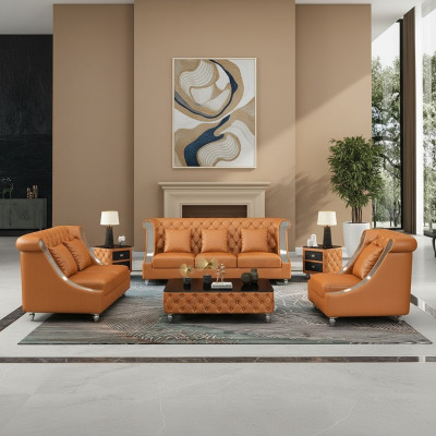 Sofá de cuero Chesterfield Conjunto completo de sofá 6 piezas. Conjunto de asientos de cuero.