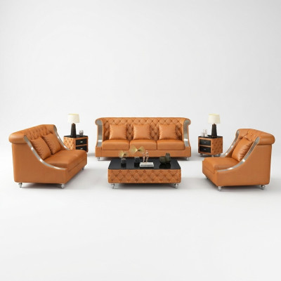 Sofá de cuero Chesterfield Conjunto completo de sofá 6 piezas. Conjunto de asientos de cuero.