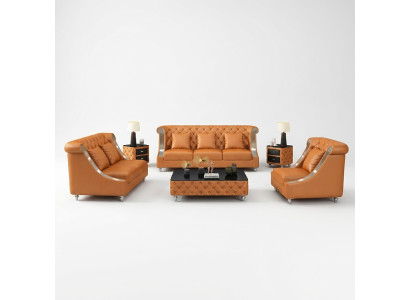 Sofá de cuero Chesterfield Conjunto completo de sofá 6 piezas. Conjunto de asientos de cuero.