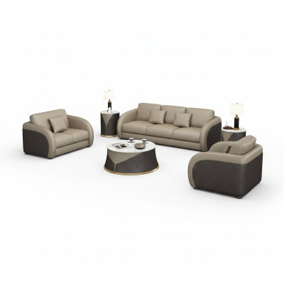 Juego de sofás de cuero de diseñador, sofá, tapicería, conjunto de 6 piezas. Conjunto de mesa de centro.